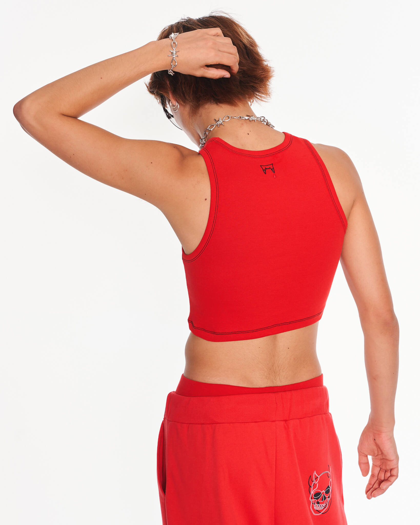 Love Bite Crop Tank Top With Embroidery In Red